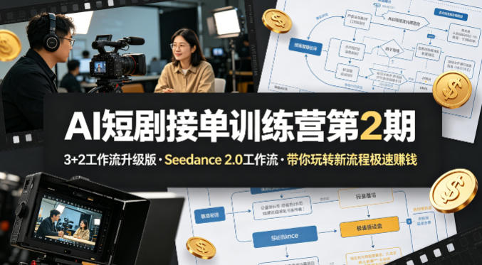 AI短剧接单训练营第2期，3+2工作流升级版，Seedance 2.0工作流，带你玩转新流程极速賺钱-亿起创业网-副业兼职月入过万-自媒体、引流推广、网赚项目、短视频、技术教程等创业项目资源
