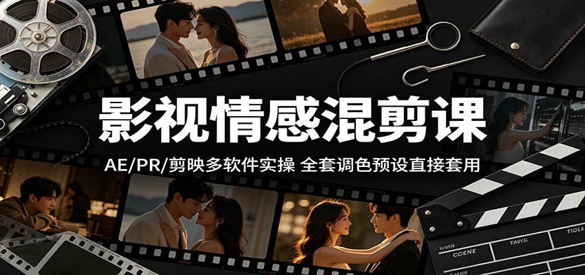 影视情感混剪课：AE/PR/剪映多软件实操，全套调色预设直接套用-亿起创业网-副业兼职月入过万-自媒体、引流推广、网赚项目、短视频、技术教程等创业项目资源