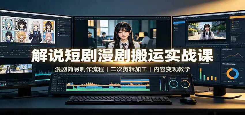 解说短剧漫剧搬运实战课：漫剧简易制作流程，二次剪辑加工，内容变现教学-亿起创业网-副业兼职月入过万-自媒体、引流推广、网赚项目、短视频、技术教程等创业项目资源