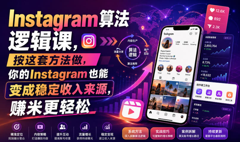 Instagram算法逻辑课，按这套方法做，你的Instagram也能变成稳定收入来源，賺米更轻松【原创双语字幕】-亿起创业网-副业兼职月入过万-自媒体、引流推广、网赚项目、短视频、技术教程等创业项目资源