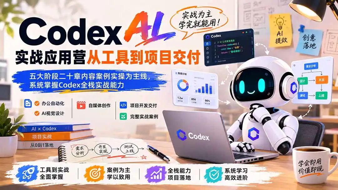Codex AI实战应用营从工具到项目交付；五大阶段二十章内容案例实操为主线，系统掌握Codex全栈实战能力-亿起创业网-副业兼职月入过万-自媒体、引流推广、网赚项目、短视频、技术教程等创业项目资源