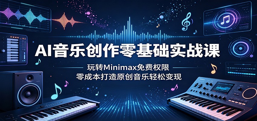 AI音乐创作零基础实战课：玩转Minimax免费权限，零成本打造原创音乐轻松变现-亿起创业网-副业兼职月入过万-自媒体、引流推广、网赚项目、短视频、技术教程等创业项目资源