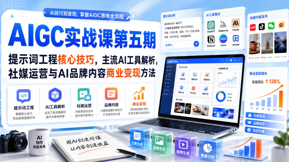 刺猬星球·AIGC实战课第五期，提示词工程核心技巧，主流AI工具解析，社媒运营与AI品牌内容商业变现方法-亿起创业网-副业兼职月入过万-自媒体、引流推广、网赚项目、短视频、技术教程等创业项目资源