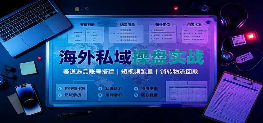 海外私域操盘实战：赛道选品账号搭建，短视频跑量，销转物流回款-亿起创业网-副业兼职月入过万-自媒体、引流推广、网赚项目、短视频、技术教程等创业项目资源