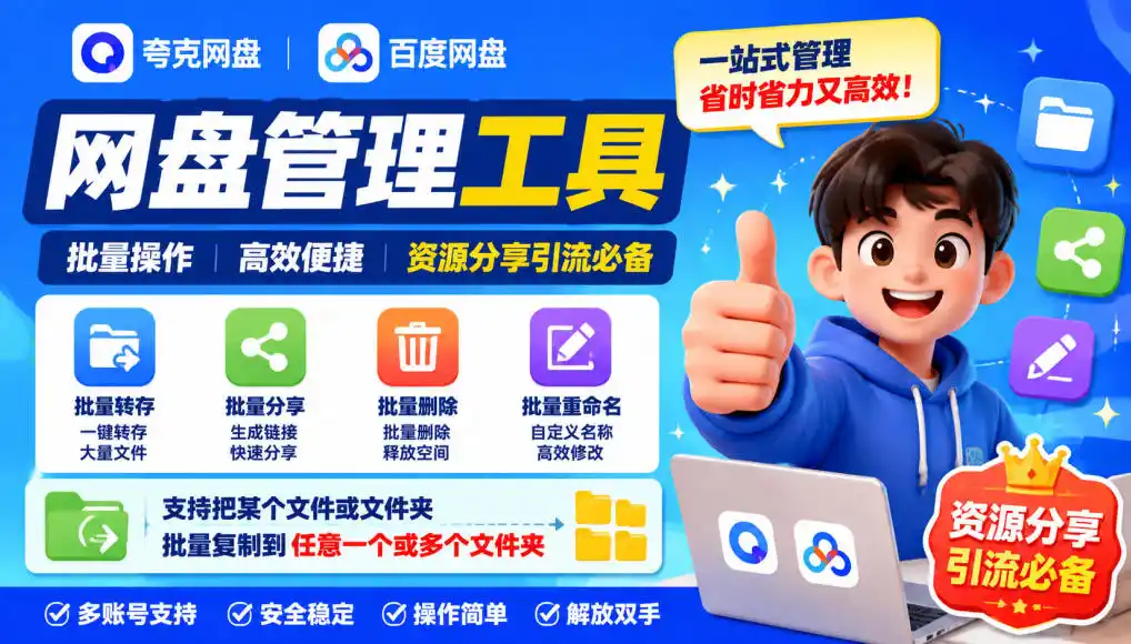 夸克网盘批量文件重命名，批量转存、批量分享、批量复制，内置AI功能-亿起创业网-副业兼职月入过万-自媒体、引流推广、网赚项目、短视频、技术教程等创业项目资源