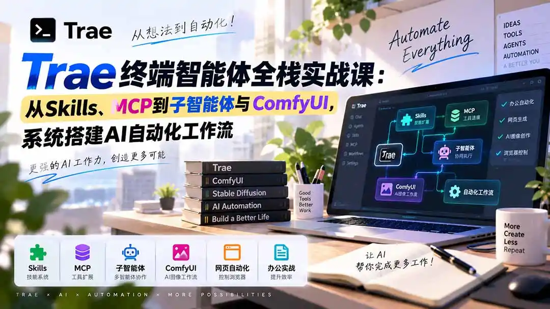 Trae终端智能体全栈实战课：从Skills、MCP到子智能体与ComfyUI，系统搭建AI自动化工作流-亿起创业网-副业兼职月入过万-自媒体、引流推广、网赚项目、短视频、技术教程等创业项目资源