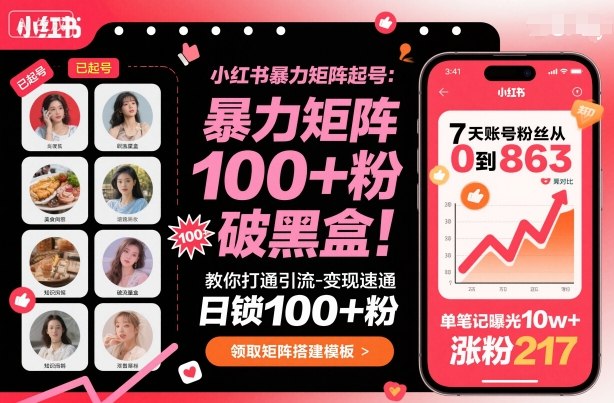 小红书暴力矩阵起号,教你打通引流-变现速通,日锁100+粉,破流量黑盒-亿佰盟网