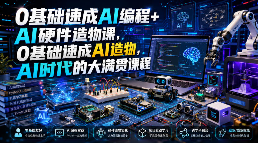 0基础速成AI编程+AI硬件造物课，0基础速成AI造物，AI时代的大满贯课程-亿起创业网-副业兼职月入过万-自媒体、引流推广、网赚项目、短视频、技术教程等创业项目资源