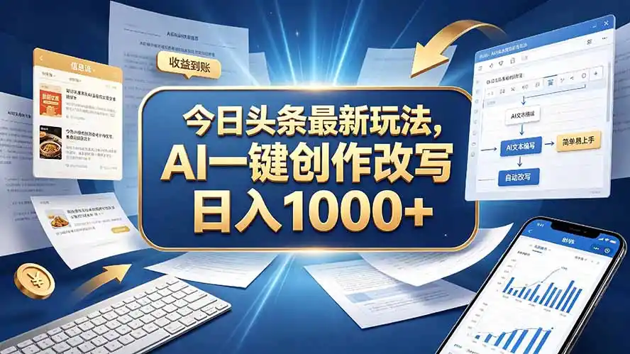 今日头条最新玩法，AI 一键创作改写，简单易上手，轻松日入 1000 +-亿起创业网-副业兼职月入过万-自媒体、引流推广、网赚项目、短视频、技术教程等创业项目资源