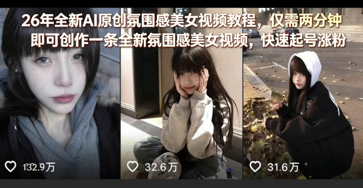 26年全新AI原创氛围感美女视频教程，仅需两分钟即可创作一条全新氛围感美女视频，快速起号涨粉-亿佰盟网