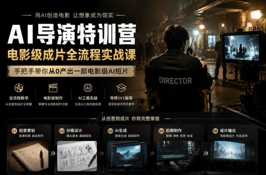 AI导演特训营，电影级成片全流程实战课，手把手带你从0产出一部电影级AI短片-亿起创业网-副业兼职月入过万-自媒体、引流推广、网赚项目、短视频、技术教程等创业项目资源