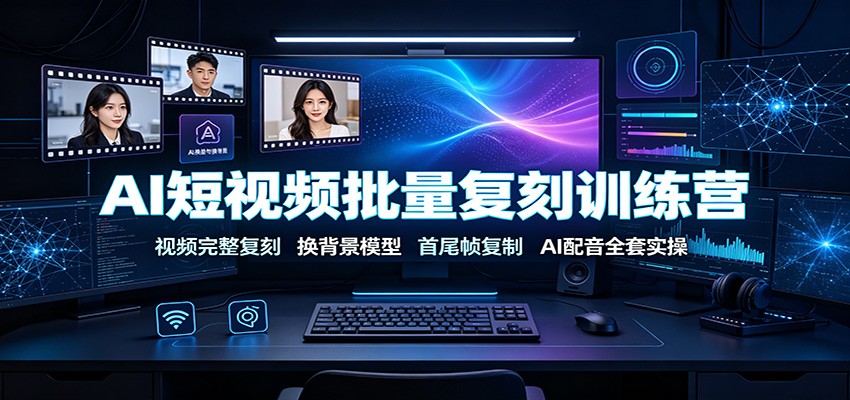 AI短视频批量复刻训练营：视频完整复刻，换背景模型、首尾帧复制、AI配音全套实操-亿起创业网-副业兼职月入过万-自媒体、引流推广、网赚项目、短视频、技术教程等创业项目资源