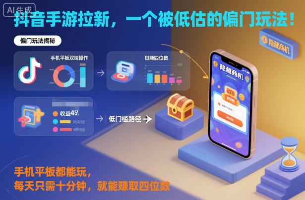 抖音手游拉新，一个被低估的偏门玩法！手机平板都能玩，每天只需十分钟，就能賺取四位数【揭秘】-亿佰盟网