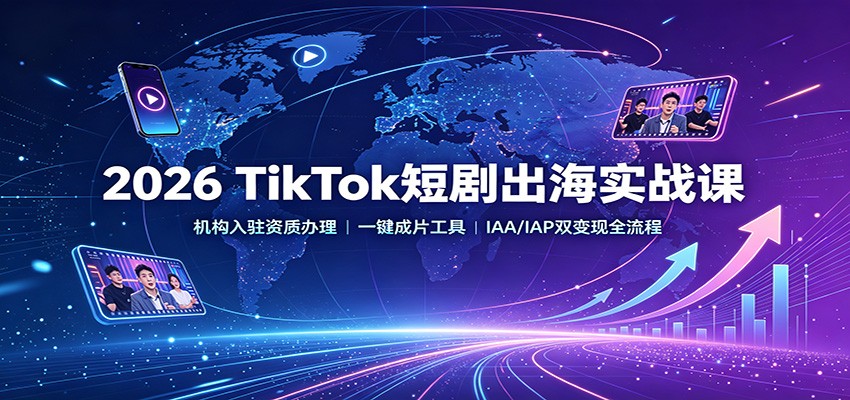 2026 TikTok短剧出海实战课：机构入驻资质办理，一键成片工具，IAA/IAP双变现全流程-亿起创业网-副业兼职月入过万-自媒体、引流推广、网赚项目、短视频、技术教程等创业项目资源
