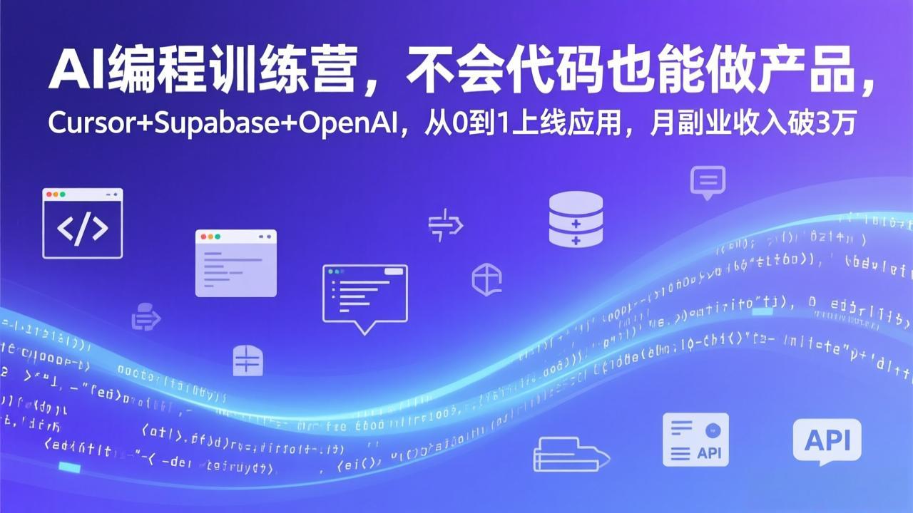 AI编程训练营，不会代码也能做产品，Cursor+Supabase+OpenAI，从0到1上线应用，月副业收入破3万-亿佰盟网