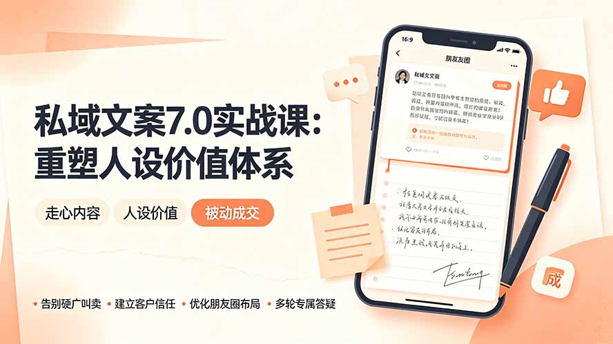 私域文案实战课7.0：重塑人设价值体系｜-告别硬广推销×走心内容×自我价值塑造，实现被动成交-亿起创业网-副业兼职月入过万-自媒体、引流推广、网赚项目、短视频、技术教程等创业项目资源
