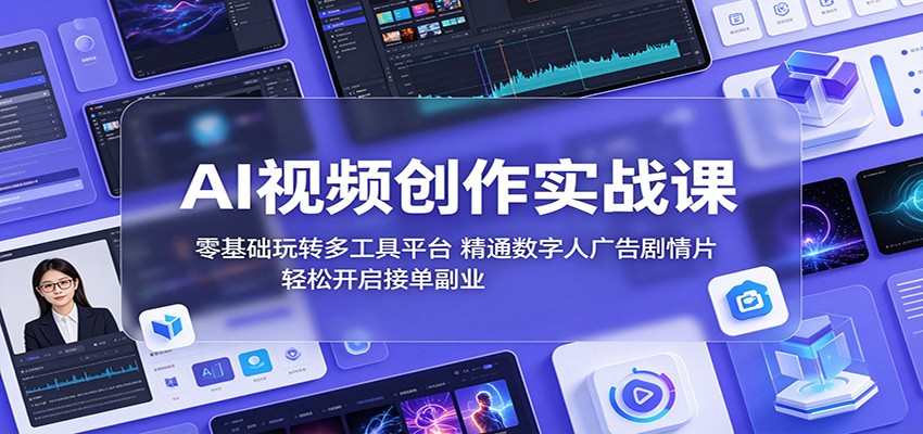 AI视频创作实战课：零基础玩转多工具平台，精通数字人广告、剧情片，轻松开启接单副业-亿起创业网-副业兼职月入过万-自媒体、引流推广、网赚项目、短视频、技术教程等创业项目资源
