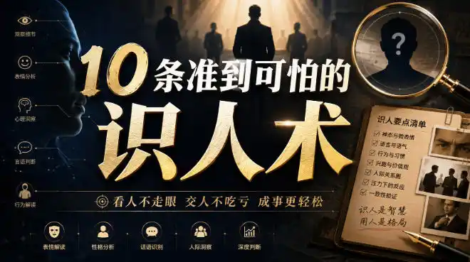 付费文章：10条准到可怕的识人术-亿起创业网-副业兼职月入过万-自媒体、引流推广、网赚项目、短视频、技术教程等创业项目资源