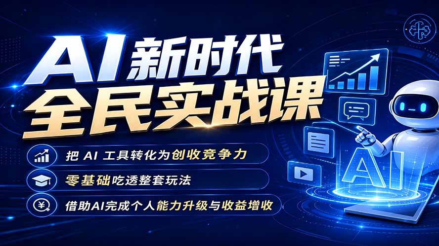 AI新时代全民实战课，把 AI 工具转化为创收竞争力，零基础吃透整套玩法，借助AI完成个人能力升级与收益增收。-亿起创业网-副业兼职月入过万-自媒体、引流推广、网赚项目、短视频、技术教程等创业项目资源