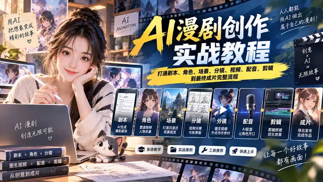 2026 AI漫剧创作实战教程：打通剧本、角色、场景、分镜、视频、配音、剪辑到最终成片完整流程-亿起创业网-副业兼职月入过万-自媒体、引流推广、网赚项目、短视频、技术教程等创业项目资源