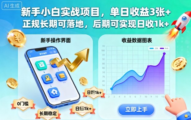 新手小白实战项目，单日收益3张+，正规长期可落地，后期可实现日收1k+【揭秘】-亿佰盟网