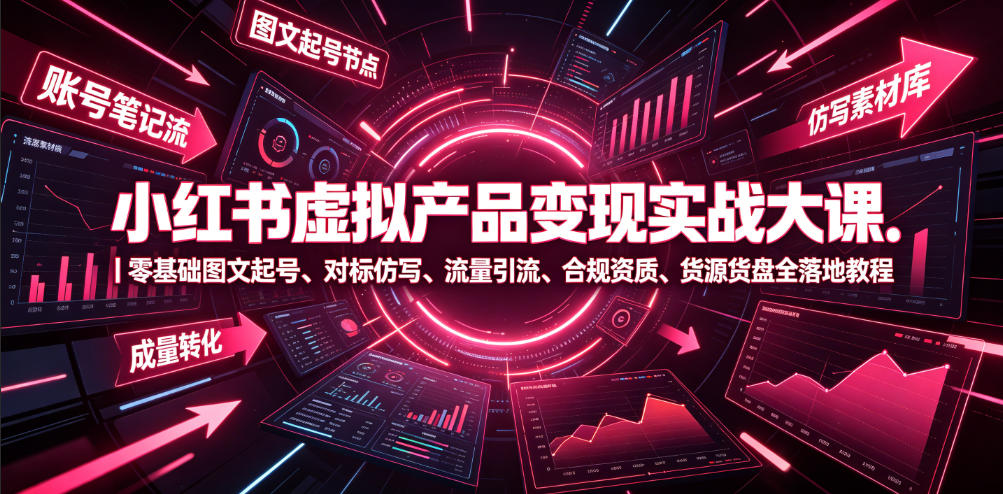 小红书虚拟产品变现实战大课｜零基础图文起号、对标仿写、流量引流、合规资质、货源货盘全落地教程-亿起创业网-副业兼职月入过万-自媒体、引流推广、网赚项目、短视频、技术教程等创业项目资源