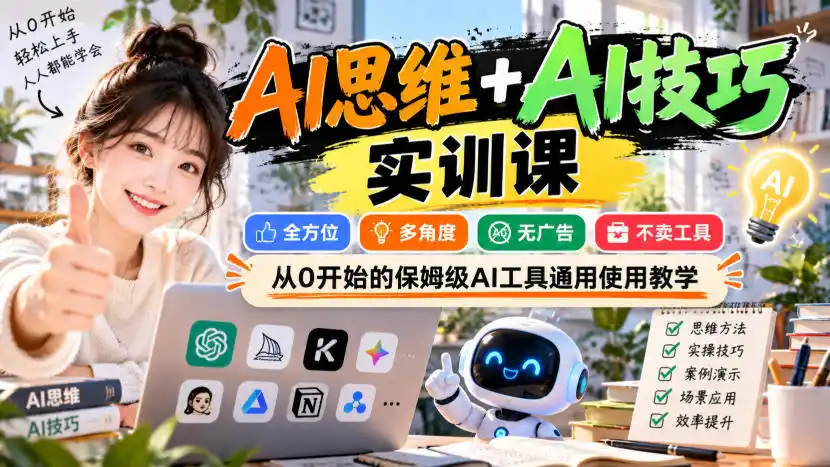 【无水印】AI思维+AI技巧实训课，全方位、多角度、无广告、不卖工具，从0开始的保姆级AI工具通用使用教学-亿起创业网-副业兼职月入过万-自媒体、引流推广、网赚项目、短视频、技术教程等创业项目资源