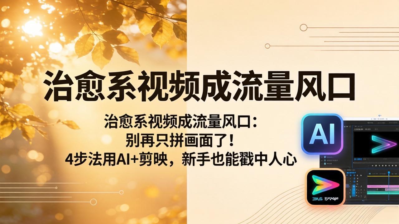 治愈系视频成流量风口：别再只拼画面了！4步法用AI+剪映，新手也能戳中人心-亿起创业网-副业兼职月入过万-自媒体、引流推广、网赚项目、短视频、技术教程等创业项目资源