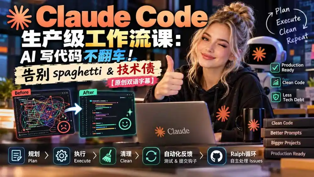 Claude Code 生产级工作流课：AI 写代码不翻车！告别 spaghetti & 技术债【原创双语字幕】-亿起创业网-副业兼职月入过万-自媒体、引流推广、网赚项目、短视频、技术教程等创业项目资源