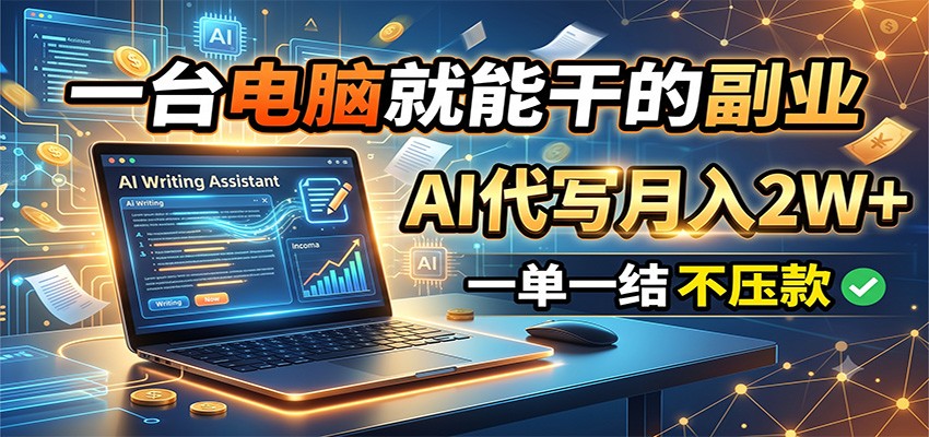 一台电脑就能干的副业，AI代写月入2W+，一单一结不压款-亿起创业网-副业兼职月入过万-自媒体、引流推广、网赚项目、短视频、技术教程等创业项目资源
