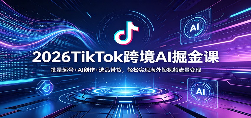 2026TikTok跨境AI掘金课：批量起号+AI创作+选品带货，轻松实现海外短视频流量变现-亿起创业网-副业兼职月入过万-自媒体、引流推广、网赚项目、短视频、技术教程等创业项目资源