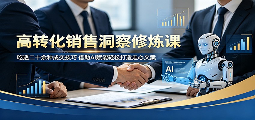 高转化销售洞察修炼课：吃透二十余种成交技巧，借助AI赋能轻松打造走心文案-亿起创业网-副业兼职月入过万-自媒体、引流推广、网赚项目、短视频、技术教程等创业项目资源