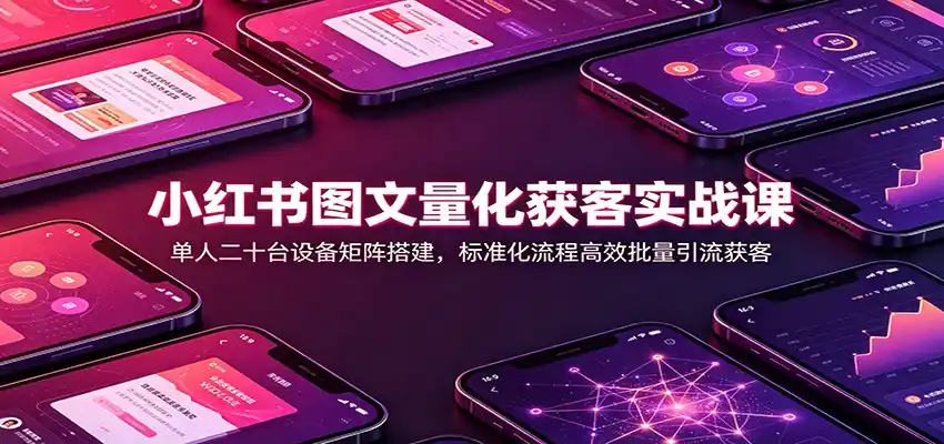 小红书图文量化获客实战课：单人二十台设备矩阵搭建，标准化流程高效批量引流获客-亿起创业网-副业兼职月入过万-自媒体、引流推广、网赚项目、短视频、技术教程等创业项目资源