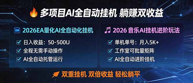 多项目AI自动挂机玩法：双重挂机，双倍收益，轻松躺平-亿起创业网-副业兼职月入过万-自媒体、引流推广、网赚项目、短视频、技术教程等创业项目资源