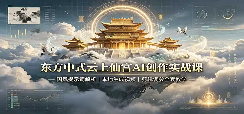 东方中式云上仙宫AI创作实战课：国风提示词解析，本地生成视频，剪辑调参全套教学-亿起创业网-副业兼职月入过万-自媒体、引流推广、网赚项目、短视频、技术教程等创业项目资源