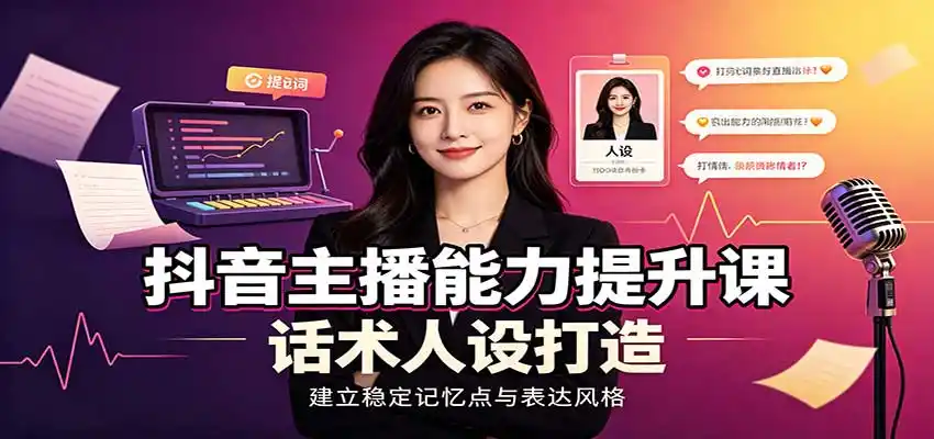 抖音主播能力提升课：账号底层逻辑，直播间搭建调试，话术人设打造全套教学-亿起创业网-副业兼职月入过万-自媒体、引流推广、网赚项目、短视频、技术教程等创业项目资源