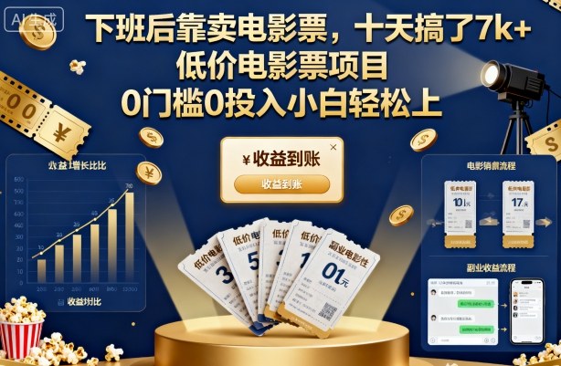 下班后靠卖电影票，十天搞了7k+，低价电影票项目，0门槛0投入小白轻松上手【揭秘】-亿佰盟网