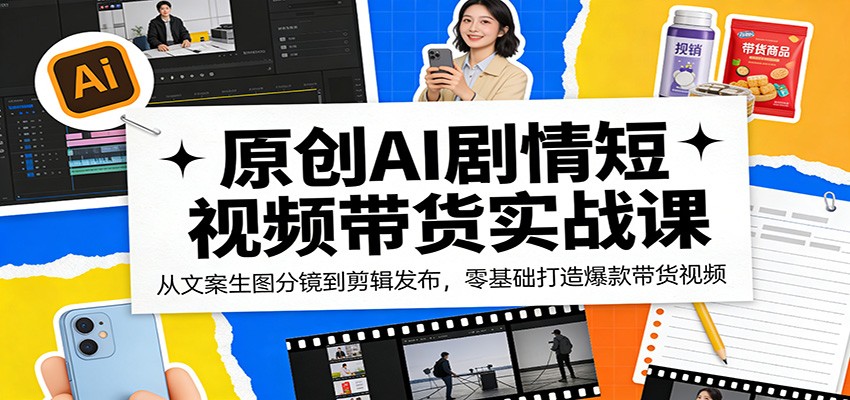 原创AI剧情短视频带货实战课：从文案生图分镜到剪辑发布，零基础打造爆款带货视频-亿起创业网-副业兼职月入过万-自媒体、引流推广、网赚项目、短视频、技术教程等创业项目资源
