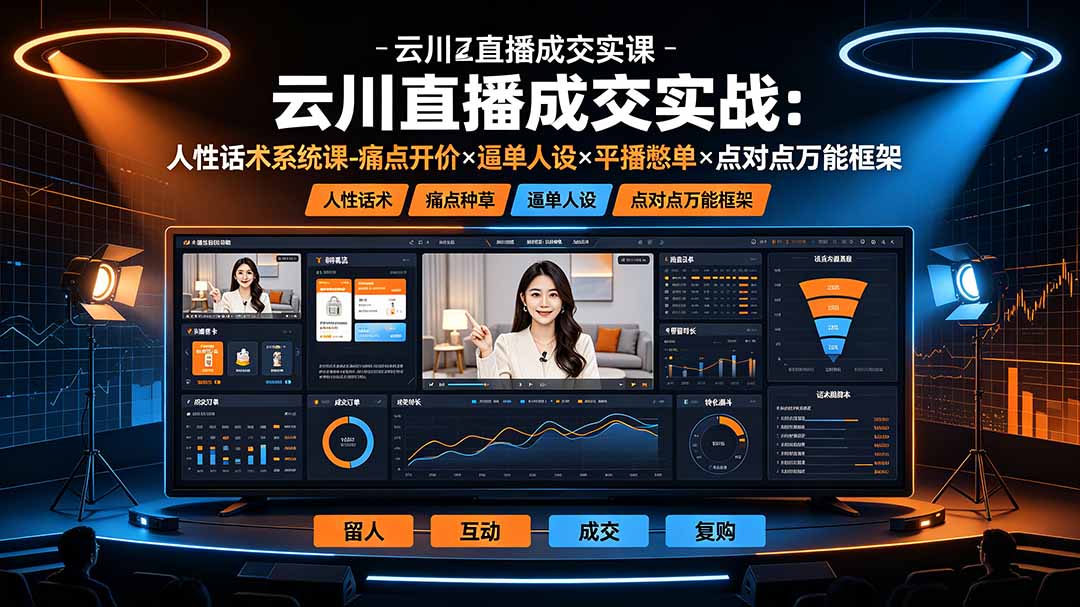 云川直播成交实战：人性话术系统课-痛点种草×塑品开价×逼单人设×平播憋单×点对点万能框架-亿起创业网-副业兼职月入过万-自媒体、引流推广、网赚项目、短视频、技术教程等创业项目资源