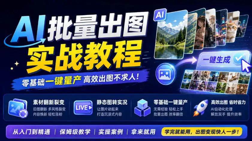 AI批量出图实战教程，素材翻新裂变，静态图转实况，零基础一键量产-亿起创业网-副业兼职月入过万-自媒体、引流推广、网赚项目、短视频、技术教程等创业项目资源