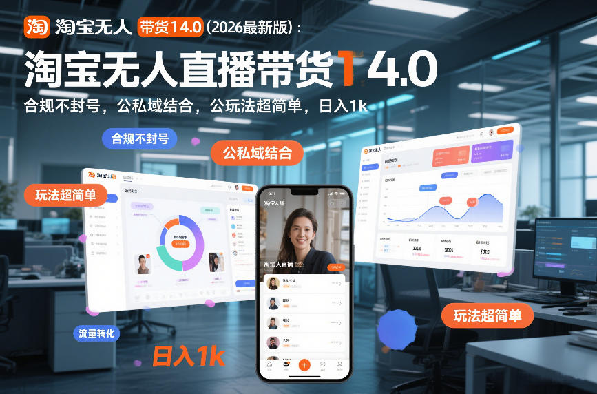 淘宝无人直播带货14.0(2026最新版)：合规不封号，公私域结合，玩法超简单，日入1k+【揭秘】-亿佰盟网