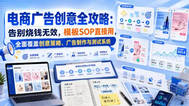 电商广告创意全攻略：告别烧钱无效，模板SOP直接用，全面覆盖创意策略、广告制作与测试系统【原创双语字幕】-亿起创业网-副业兼职月入过万-自媒体、引流推广、网赚项目、短视频、技术教程等创业项目资源