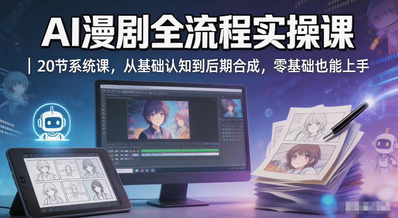 AI漫剧全流程实操课｜20节系统课，从基础认知到后期合成，零基础也能上手-亿起创业网-副业兼职月入过万-自媒体、引流推广、网赚项目、短视频、技术教程等创业项目资源