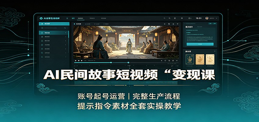 AI民间故事短视频变现课：账号起号运营，完整生产流程，提示指令素材全套实操教学-亿起创业网-副业兼职月入过万-自媒体、引流推广、网赚项目、短视频、技术教程等创业项目资源