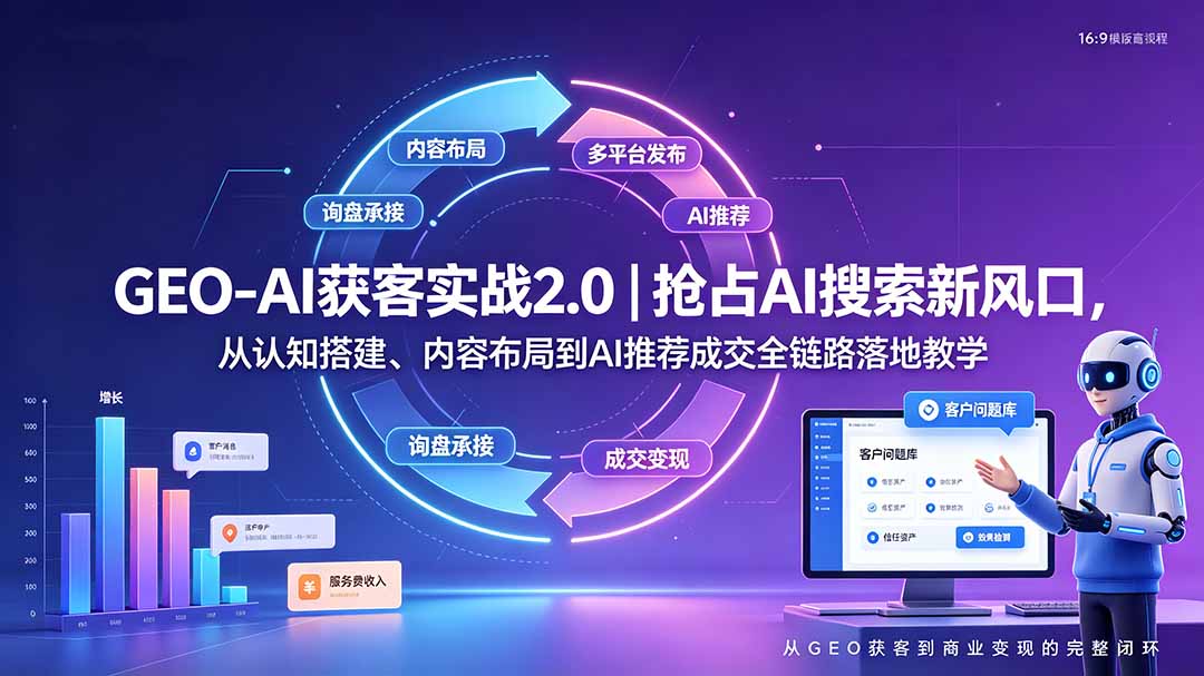 GEO-AI获客实战｜抢占AI搜索新风口，从认知搭建、内容布局到AI推荐成交全链路落地教学-亿起创业网-副业兼职月入过万-自媒体、引流推广、网赚项目、短视频、技术教程等创业项目资源