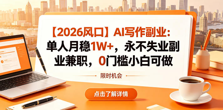 【2026风口】AI写作副业：单人月稳1W+，永不失业副业兼职，0门槛小白可做【揭秘】-亿起创业网-副业兼职月入过万-自媒体、引流推广、网赚项目、短视频、技术教程等创业项目资源