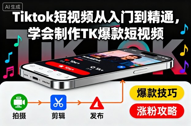 Tiktok短视频从入门到精通，学会制作TK爆款短视频-亿佰盟网