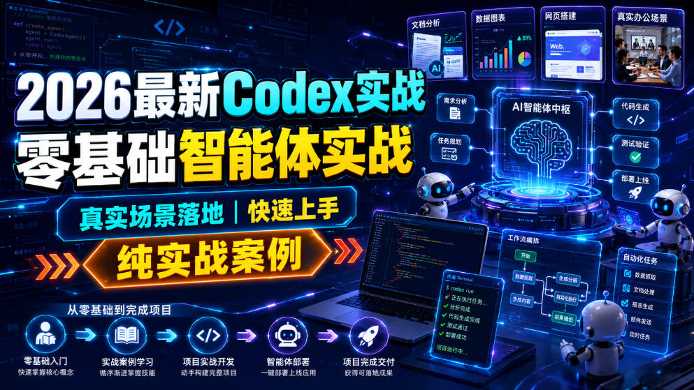 2026最新Codex实战零基础智能体实战，真实场景落地，快速上手，纯实战案例-亿起创业网-副业兼职月入过万-自媒体、引流推广、网赚项目、短视频、技术教程等创业项目资源