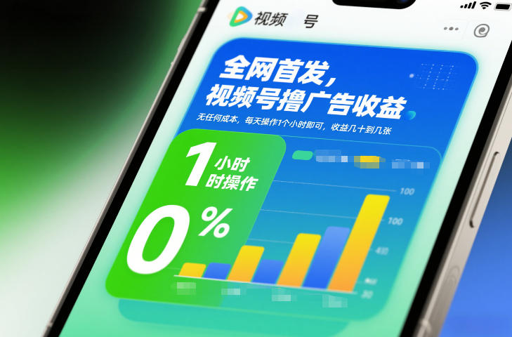 全网首发,视频号撸广告收益,无任何成本,每天操作1个小时即可,收益几十到几张