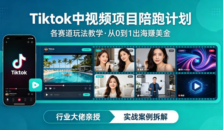 某大佬的Tiktok中视频项目陪跑，涵盖TK各个赛道玩法教学，从0到1出海賺美金-亿起创业网-副业兼职月入过万-自媒体、引流推广、网赚项目、短视频、技术教程等创业项目资源